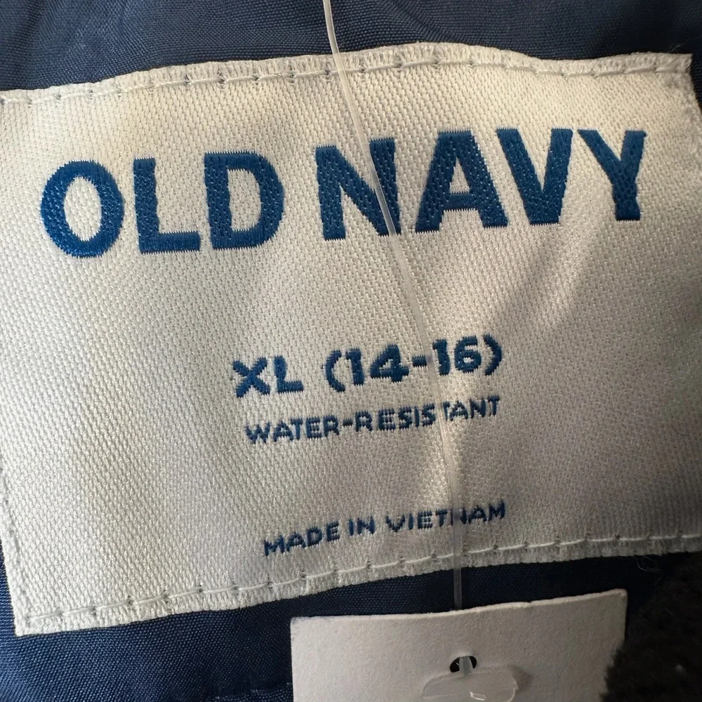 Old Navy Boys XL 14-16 Navy Blue Water-Resistant Hooded Puffer‎ Jacket NWT